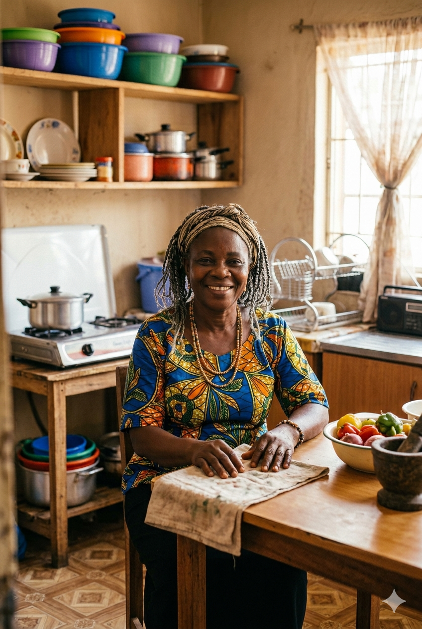 Mama Ngozi in her kitchen